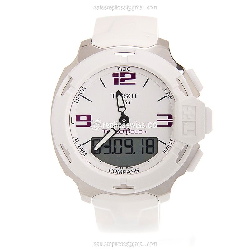 Tissot Touch Collection Quartz Steel White Dial Rubber Strap Buckle Clasp - Replica Watch - View 2