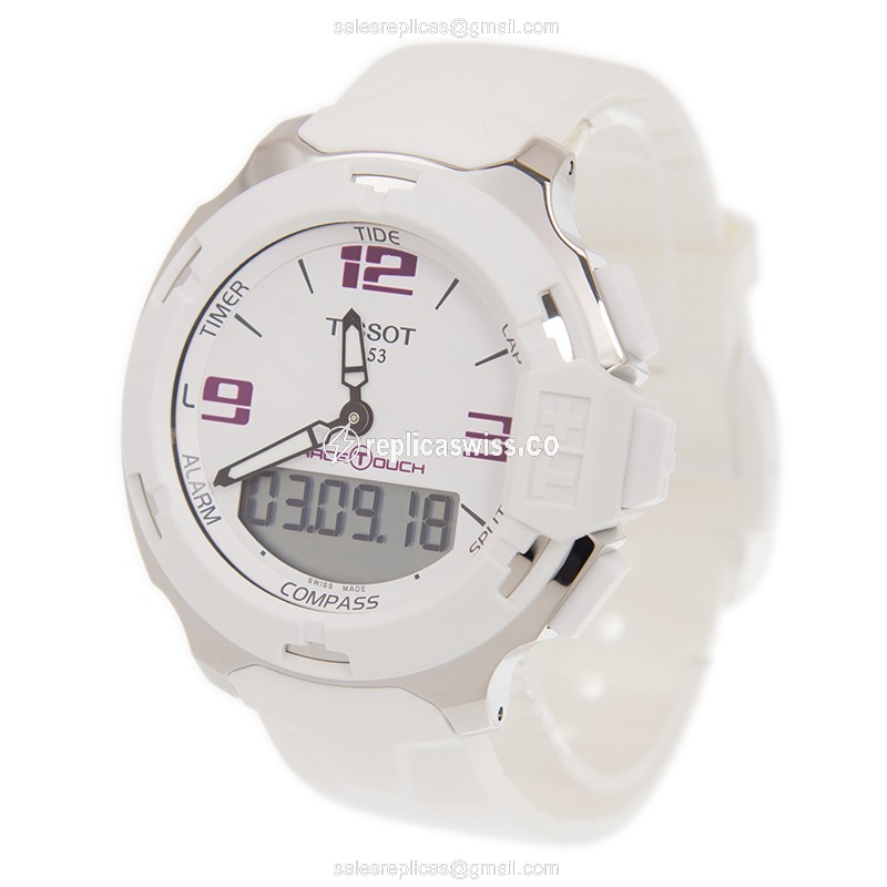 Tissot Touch Collection Quartz Steel White Dial Rubber Strap Buckle Clasp - Replica Watch - View 3