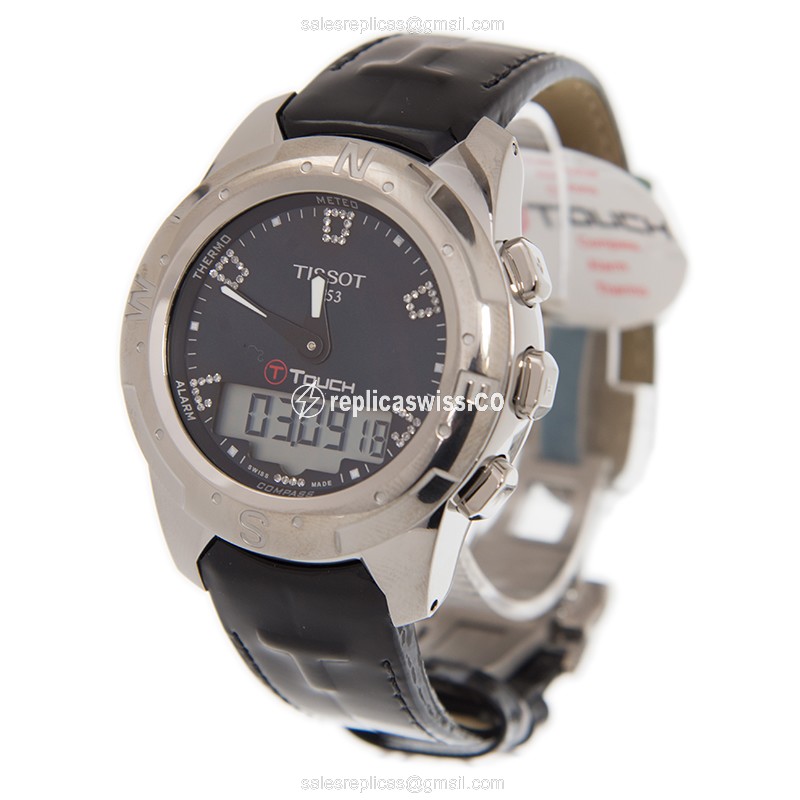 Tissot T047.220.46.126.00 Replica - Quartz - Titanium Case - Blue Dial - Black Leather Strap - View 3