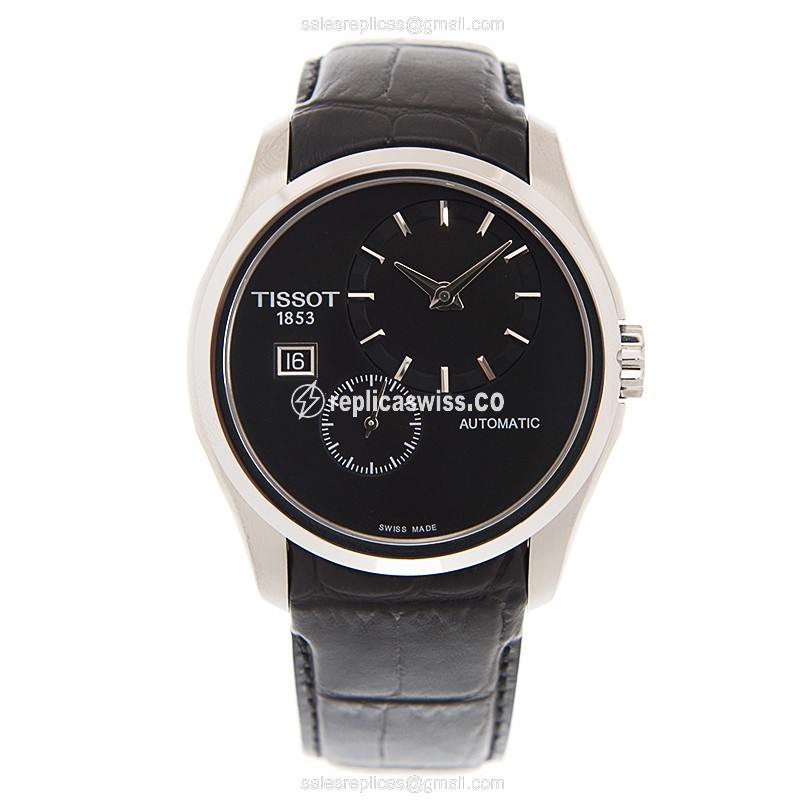 Rolex T-CLASSIC Replica - Automatic - Steel - Black Dial, Leather Strap - Black Clasp - View 2