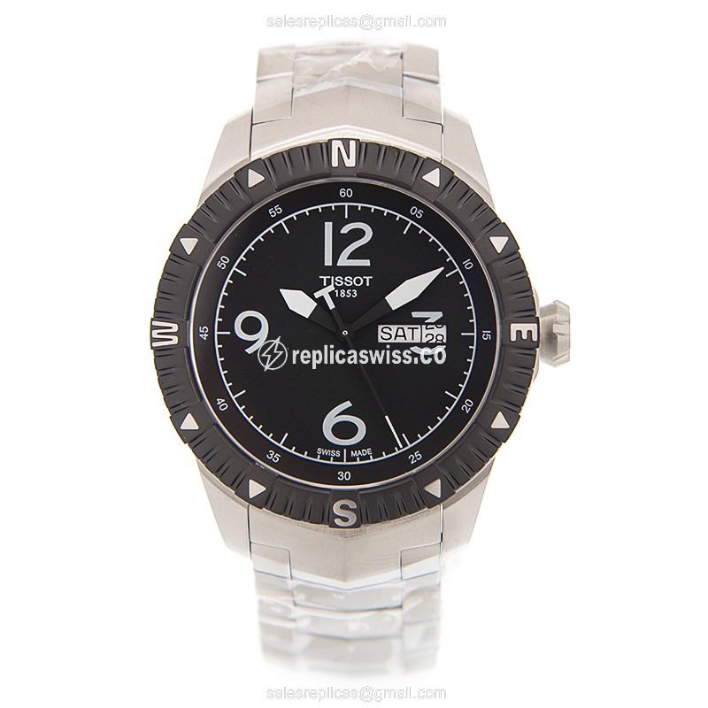 Automatic Tissot T-SPORT - Black Dial - Steel Case & Band - Silver Clasp - View 2