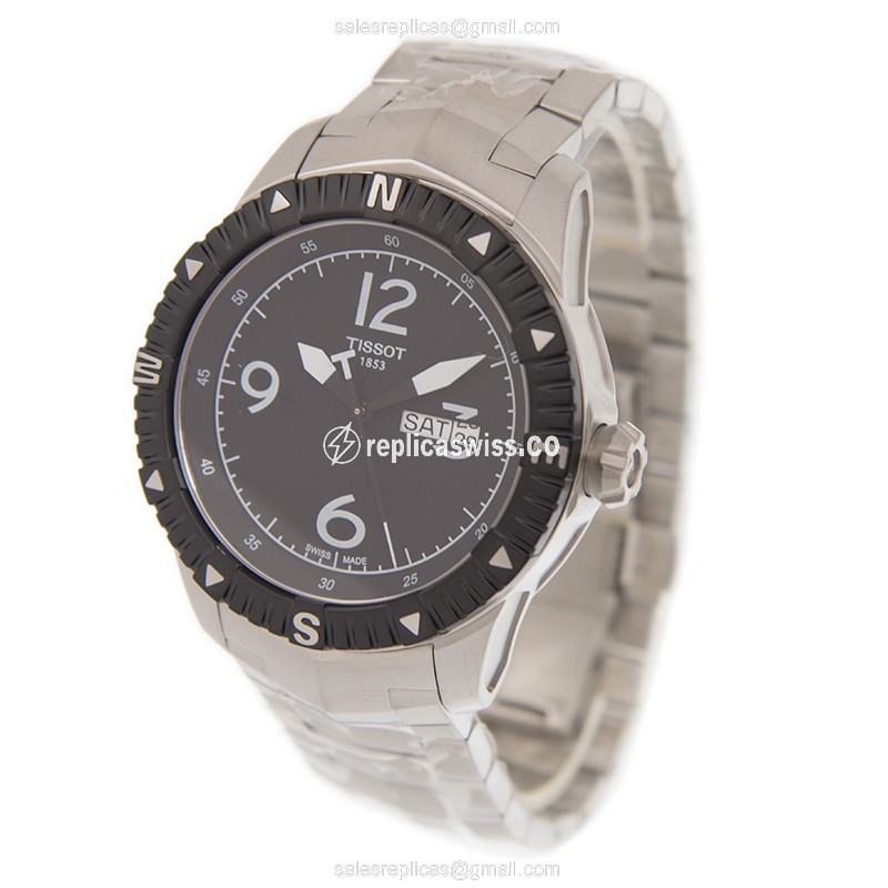 Automatic Tissot T-SPORT - Black Dial - Steel Case & Band - Silver Clasp - View 3