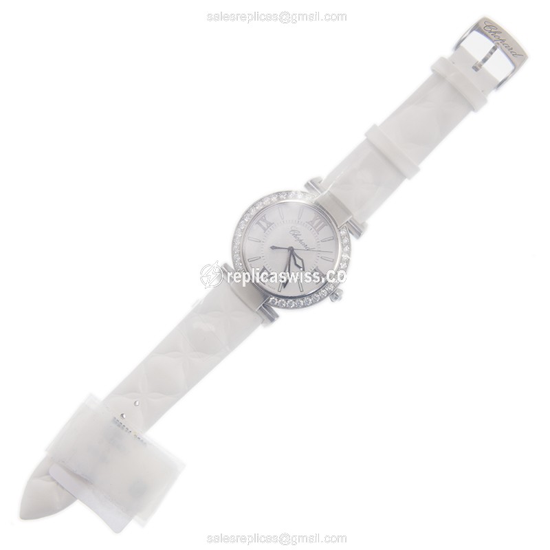 Chopard Imperiale Replica - Automatic - Diamond Case - White Dial - White Cowhide Strap - View 2