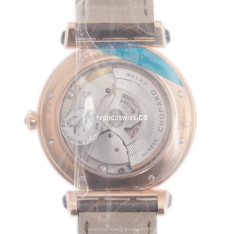 Chopard Imperiale Replica - Automatic - 18kt Rose Gold - Diamond Set - White Dial - Brown Alligator Strap - View 3