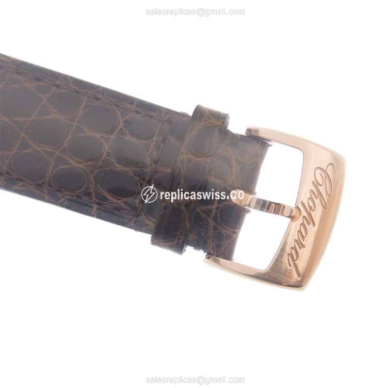 Chopard Imperiale Replica - Automatic - 18kt Rose Gold - Diamond Set - White Dial - Brown Alligator Strap - View 4
