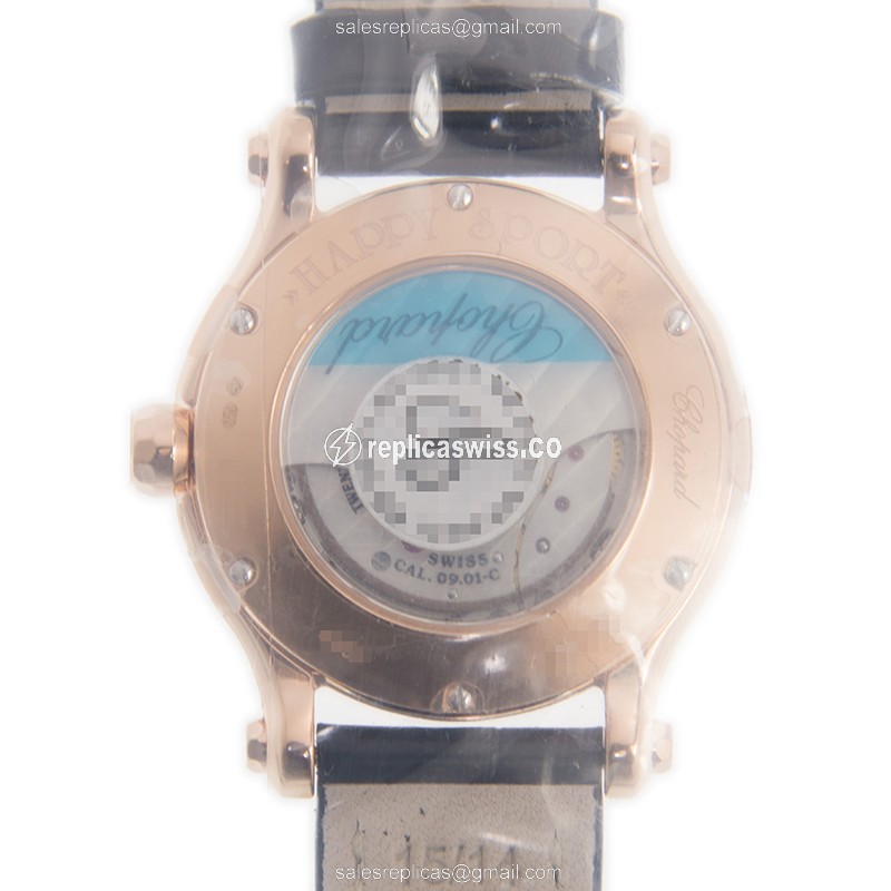 Chopard Happy Sport Replica - Automatic - 18kt Rose Gold - White Dial - Black Alligator Buckle - View 3