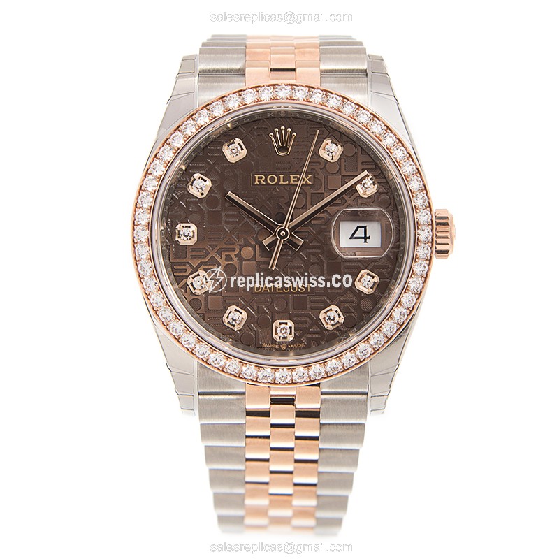 Rolex Datejust Replica - Automatic - 18kt Rose Magic - Diamond - Brown - Gold Steel Clasp - View 2