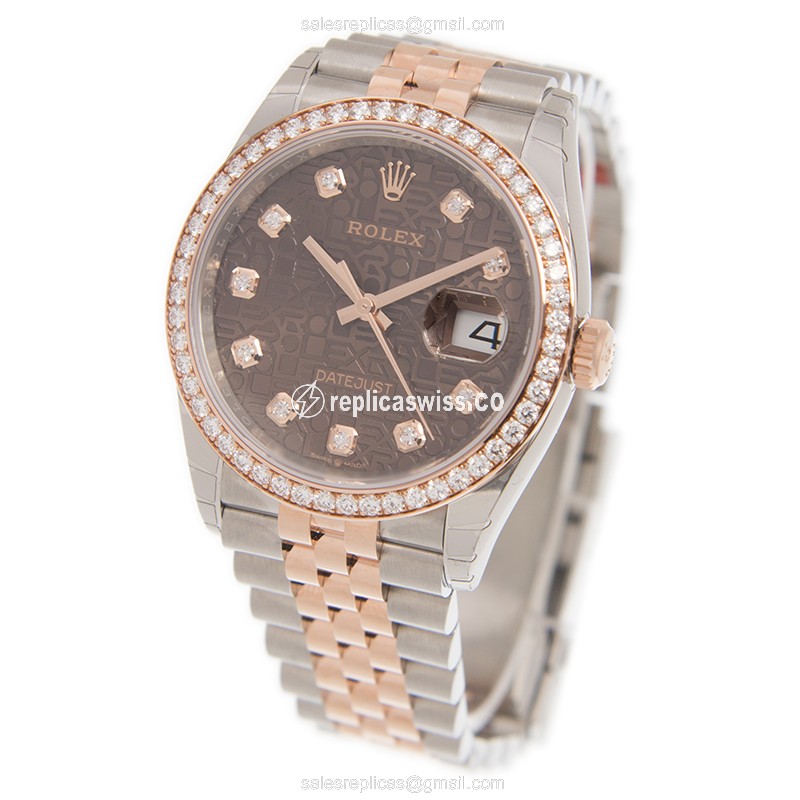 Rolex Datejust Replica - Automatic - 18kt Rose Magic - Diamond - Brown - Gold Steel Clasp - View 3