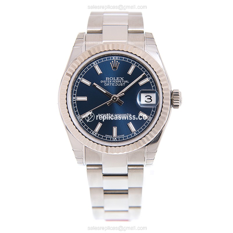 Rolex DATEJUST Replica - 18kt Gold - Automatic - Blue Dial on Silver Steel Strap - View 2