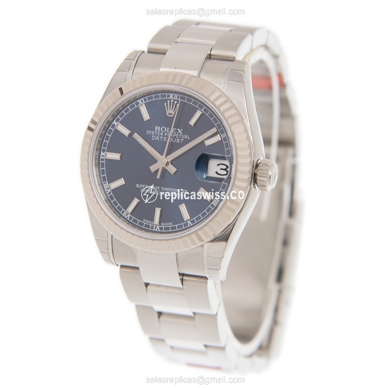 Rolex DATEJUST Replica - 18kt Gold - Automatic - Blue Dial on Silver Steel Strap - View 3