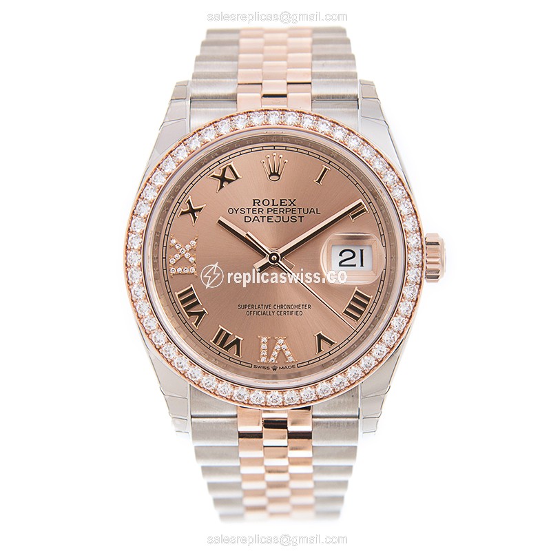 Rolex DATEJUST Replica | Automatic | 18kt Rose Case | Pink Dial | Gold Clasp & Steel Strap - View 2