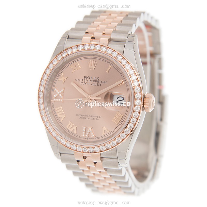 Rolex DATEJUST Replica | Automatic | 18kt Rose Case | Pink Dial | Gold Clasp & Steel Strap - View 3