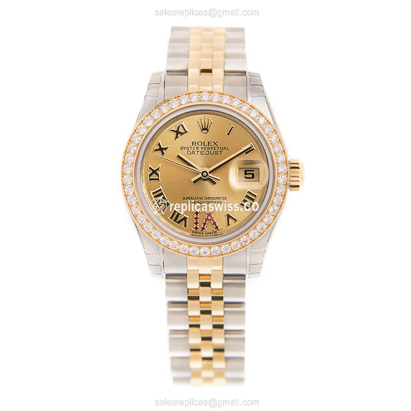 Rolex Datejust Replica - 18kt Gold - Diamond - Automatic - Gold Case & Bracelet - View 2