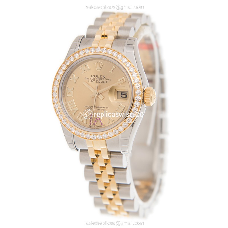 Rolex Datejust Replica - 18kt Gold - Diamond - Automatic - Gold Case & Bracelet - View 3
