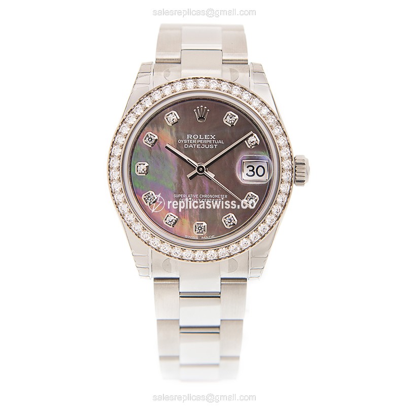 Rolex Datejust Replica - Automatic - White Gold - Black Dial - Steel Band - View 2