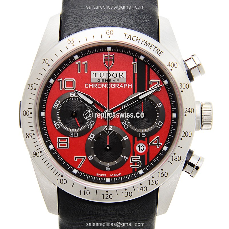 Automatic Tudor Replica - FastRider - Red Dial - Steel Case - Black Leather Strap - View 2