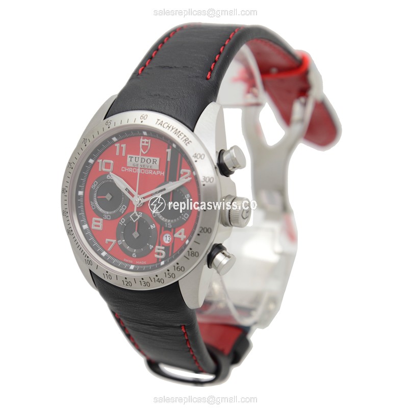 Automatic Tudor Replica - FastRider - Red Dial - Steel Case - Black Leather Strap - View 3
