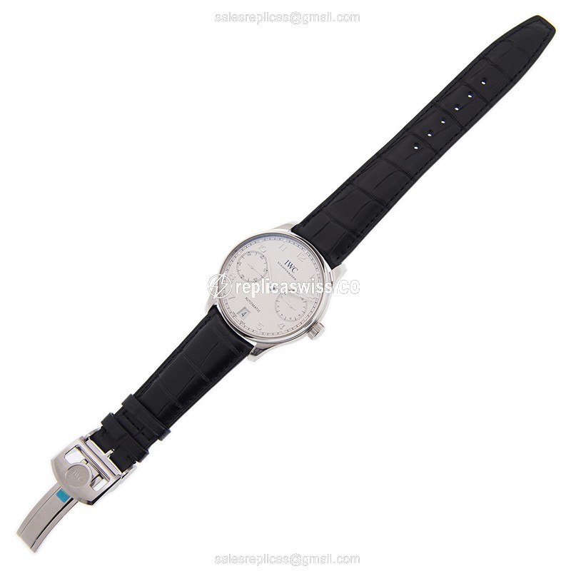 IWC IW500712 Portuguese Replica - Automatic - Steel Case - Silver Dial - Black Alligator Strap - View 2