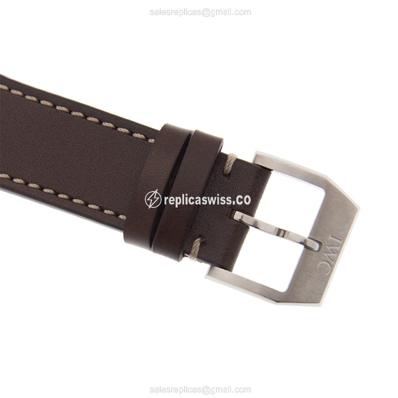 IWC PILOTS Replica - Automatic - Steel Case - Blue Dial - Brown Cowhide - Buckle Clasp - View 4