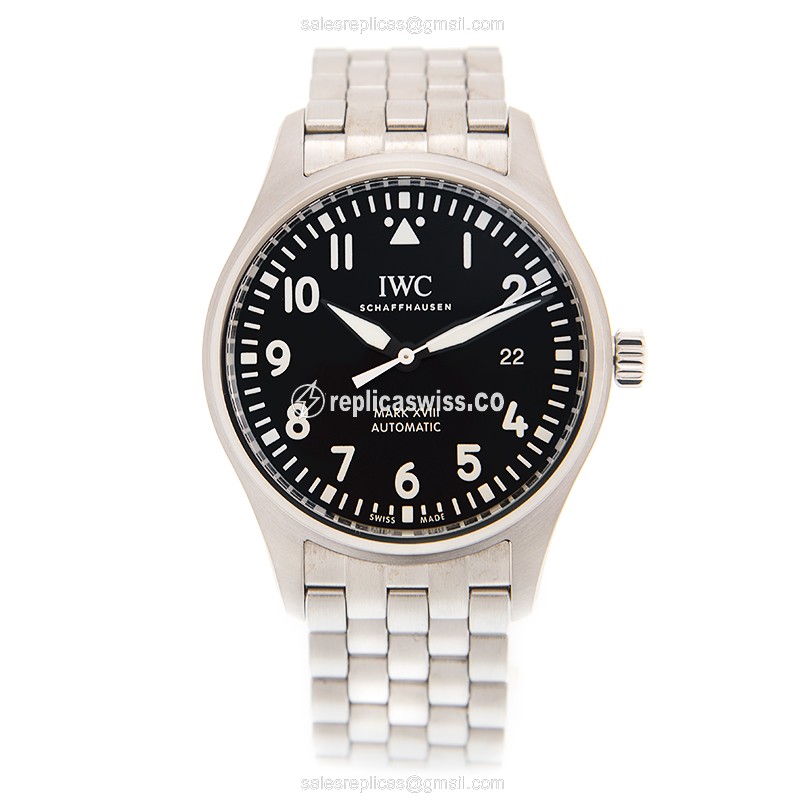 IWC PILOTS Replica - Automatic - Stainless Steel - Black Dial - Silver Clasp - Steel Strap - View 2