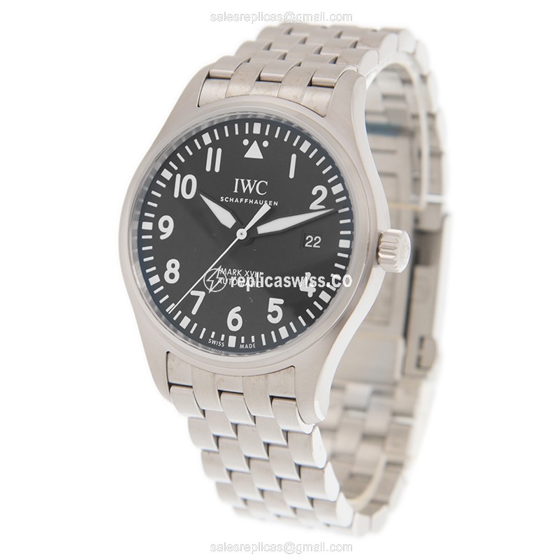 IWC PILOTS Replica - Automatic - Stainless Steel - Black Dial - Silver Clasp - Steel Strap - View 3