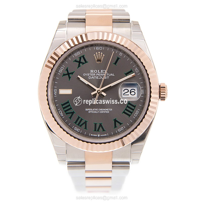 Rolex DATEJUST Replica - 18kt Rose Gold & Steel - Automatic - Dark Grey Dial - View 2