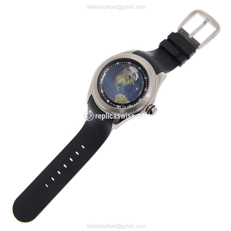 Corum Bubble Replica - Automatic - Titanium Case - Blue Dial - Black Rubber Strap - View 2