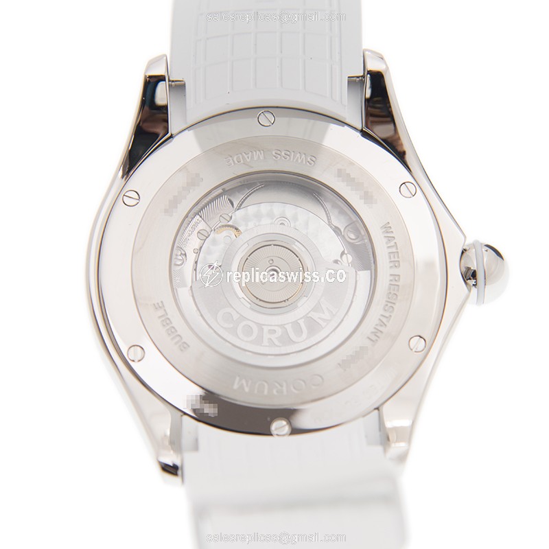 Corum Bubble Replica - Automatic - Steel - Blue Dial - Rubber White Strap - View 3