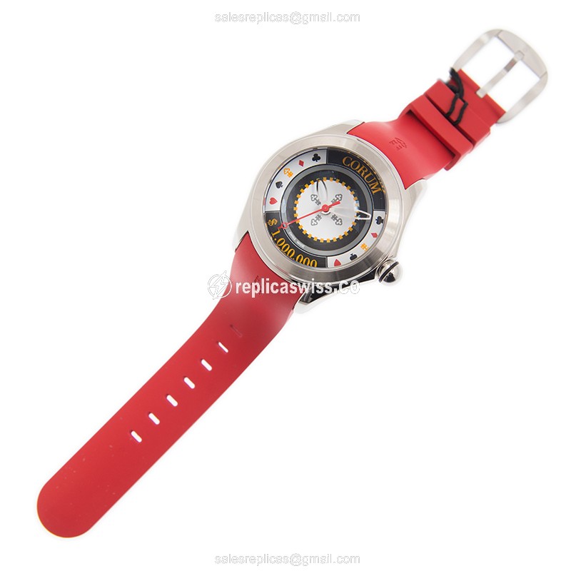 Corum Bubble Replica - Automatic - Steel Case - White Dial - Red Rubber Strap - View 2