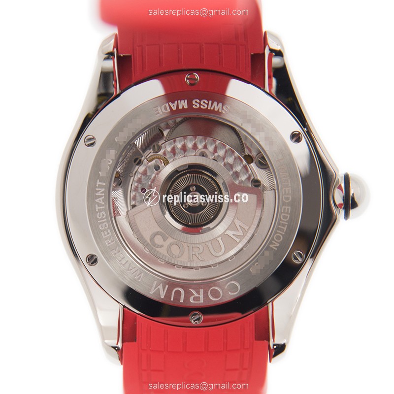 Corum Bubble Replica - Automatic - Steel Case - White Dial - Red Rubber Strap - View 3