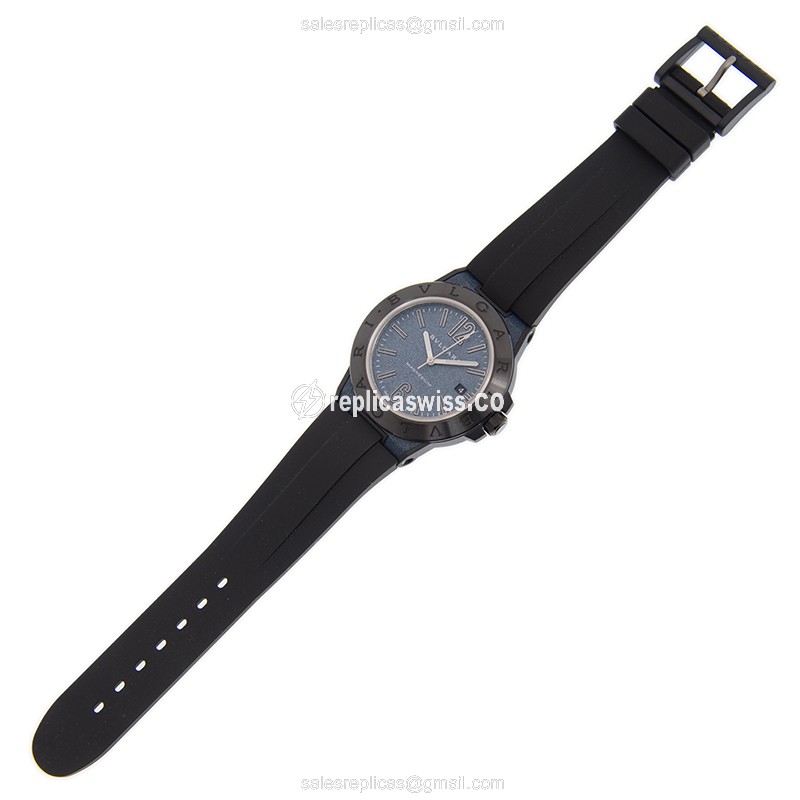 Bulgari DG41C3SMCVD Diagono Replica - Automatic - Steel Case - Black Dial - Rubber Strap - View 2