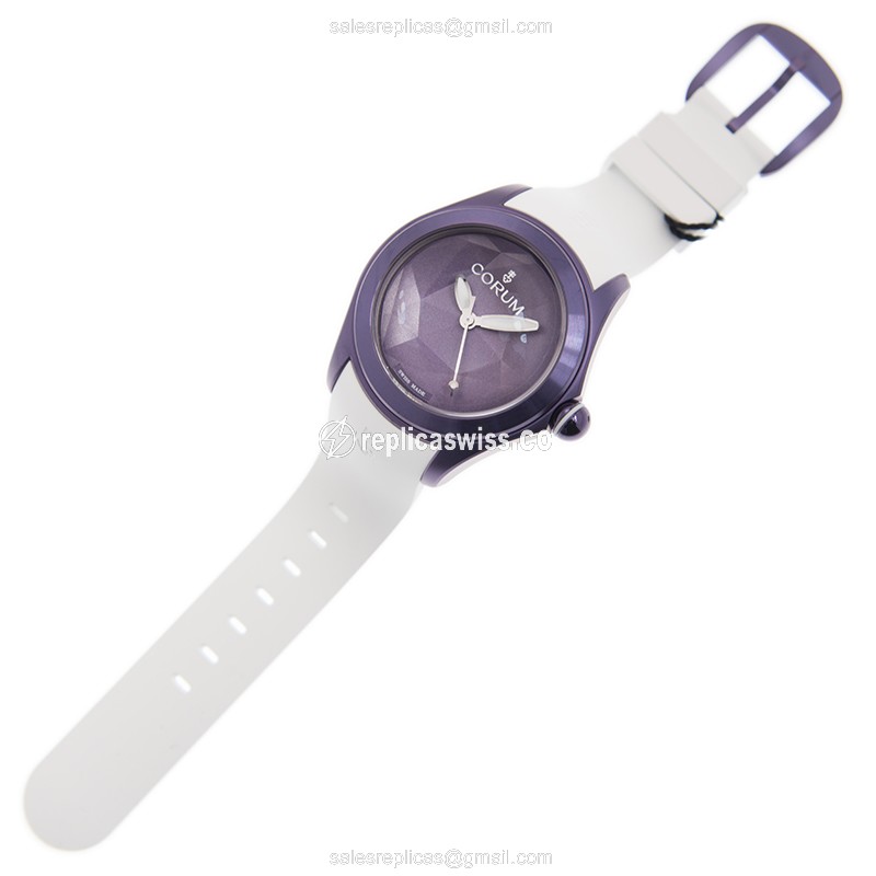 Corum Bubble Automatic - Purple Dial - Steel Case - White Rubber - Buckle Clasp - View 2