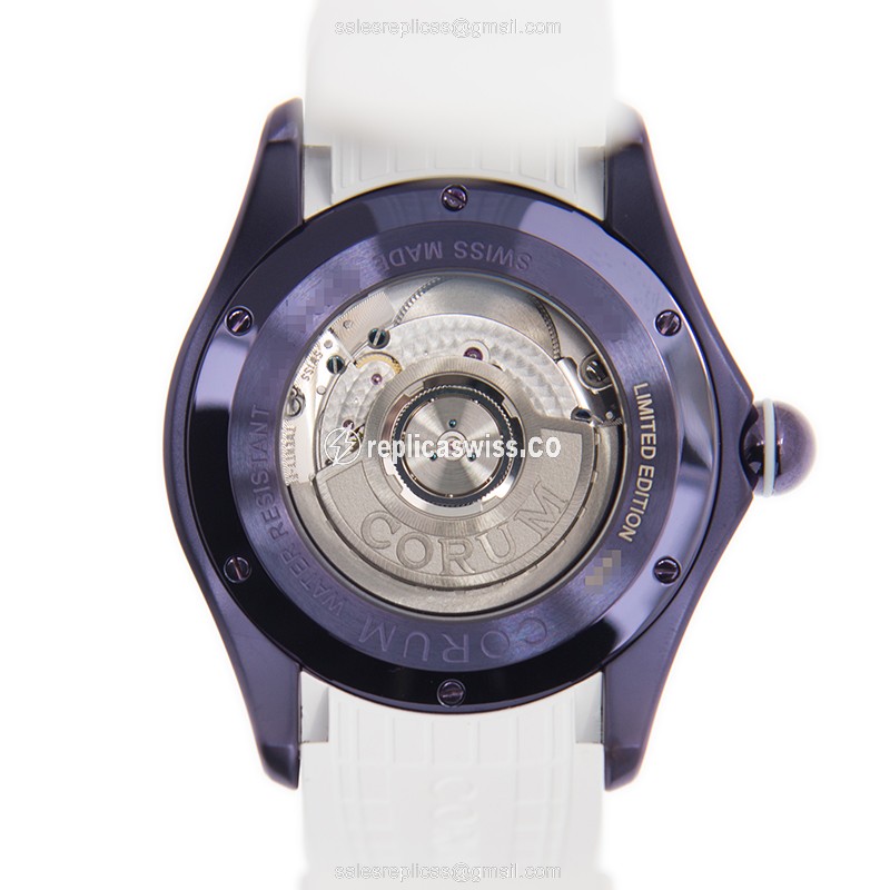 Corum Bubble Automatic - Purple Dial - Steel Case - White Rubber - Buckle Clasp - View 3