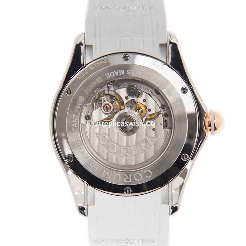 Corum Bubble Replica - Automatic - 18kt Rose - Diamond - Gray Dial - Alligator White Buckle - View 3