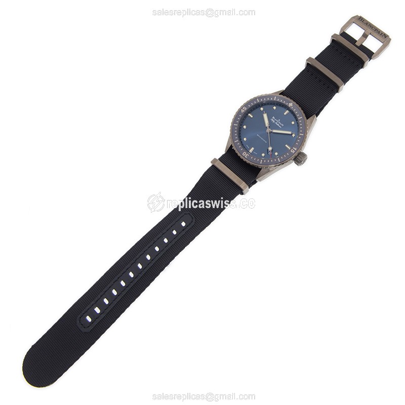 Blancpain 5000-0240-NAOA Replica - Automatic - Ceramic - Blue Dial - Nylon Black Strap - Buckle Clasp - View 2