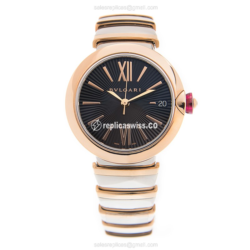 Bulgari LVCEA Replica - Automatic - 18kt Rose Gold - Black Dial - Gold Clasp - View 2