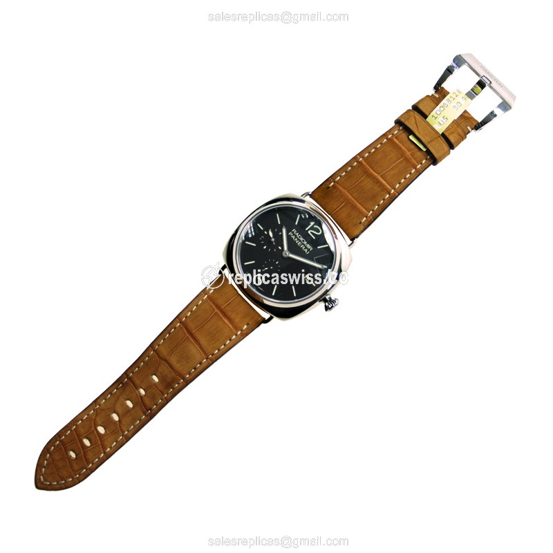Panerai PAM00323 RADIOMIR Replica - Automatic - Black Dial - Stainless Steel Case - Brown Alligator Strap - View 2