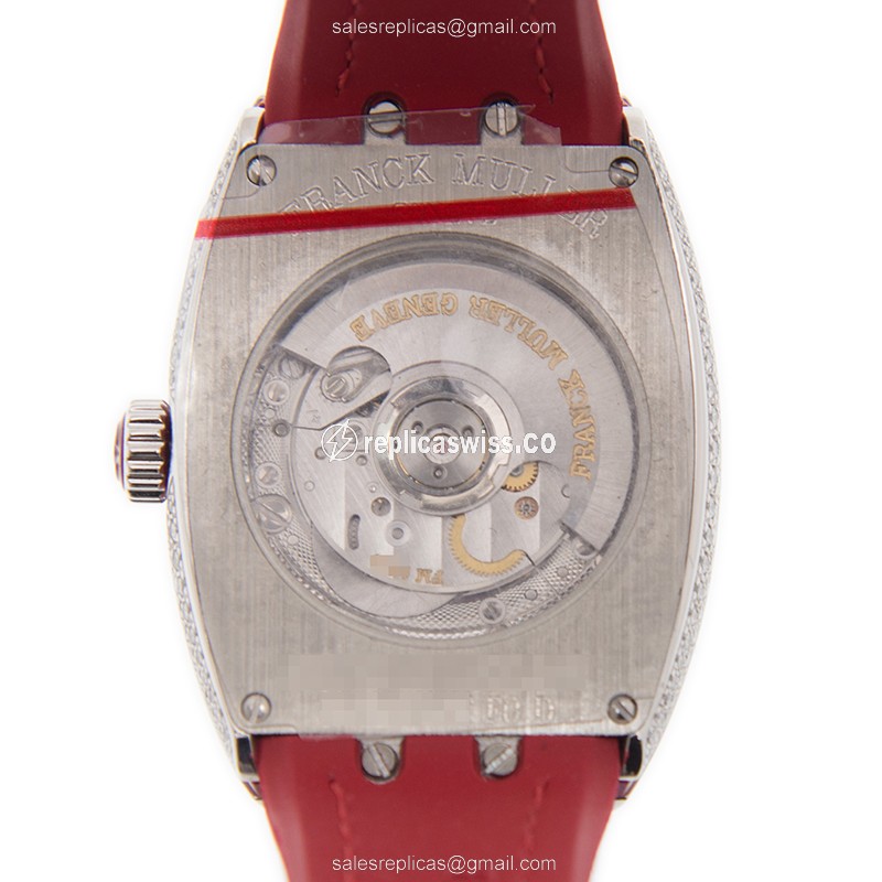 Franck Muller V 29 SC AT FO D VANGUARD Auto Stainless Diamonds White Dial Red Alligator Buckle - View 3