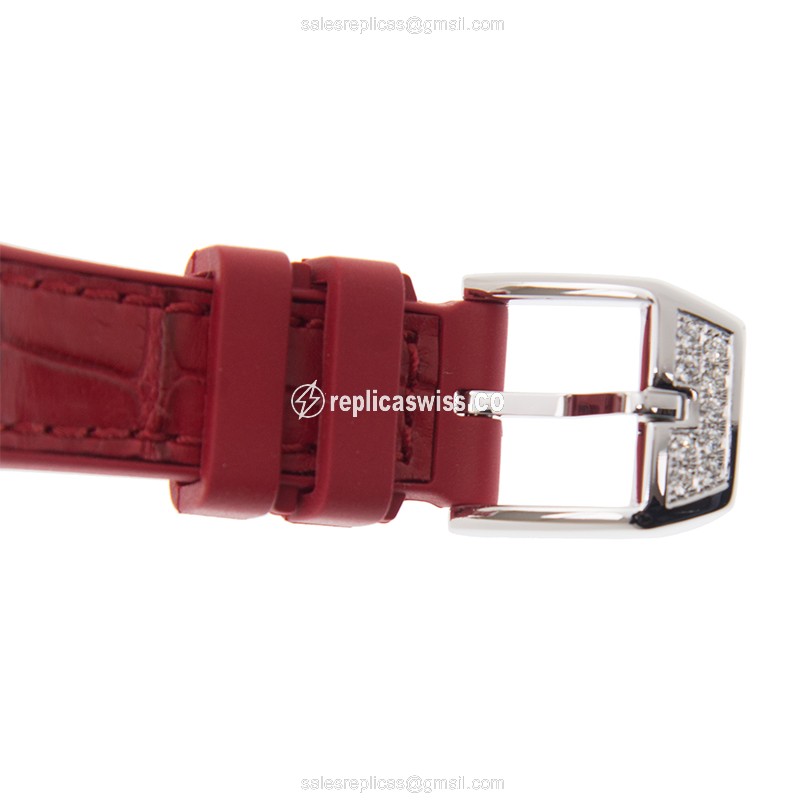 Franck Muller V 29 SC AT FO D VANGUARD Auto Stainless Diamonds White Dial Red Alligator Buckle - View 4