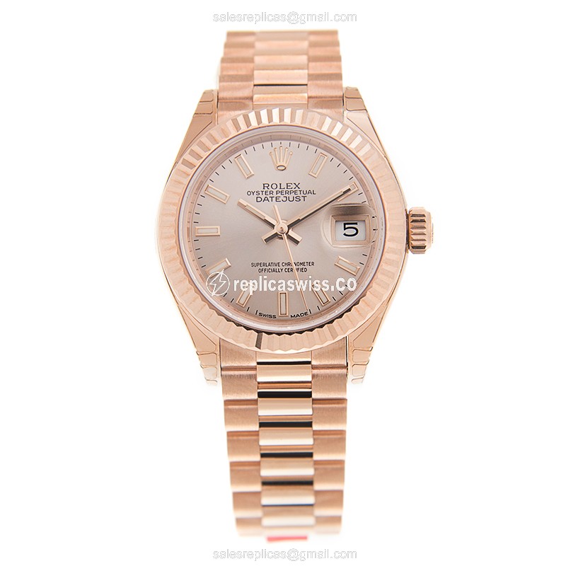 Rolex Datejust Replica - 18kt Rose Gold - Automatic - Gold Dial - Gold Clasp - View 2