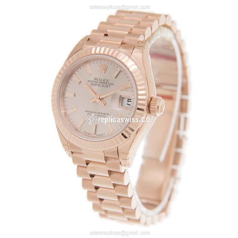 Rolex Datejust Replica - 18kt Rose Gold - Automatic - Gold Dial - Gold Clasp - View 3