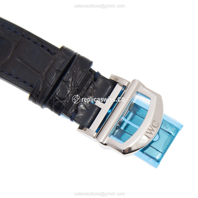 IWC Portofino Replica - Automatic - Stainless Steel & Diamond Case - Silver Dial - Blue Alligator Strap - View 4
