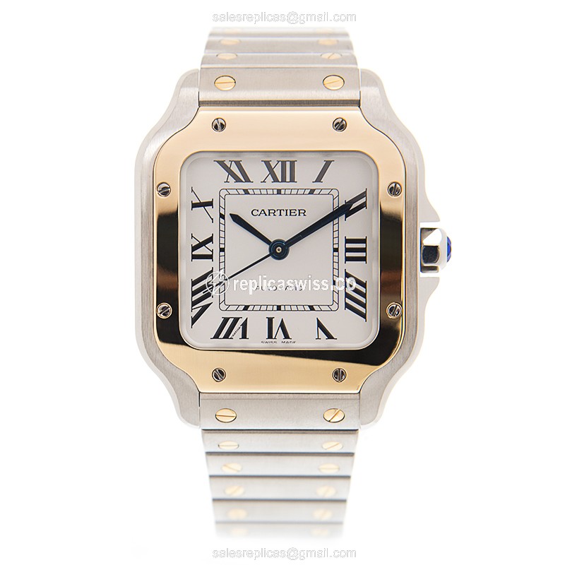 Cartier Santos Replica - Automatic - 18kt Gold & Steel - Silver Dial - Steel Clasp - View 2