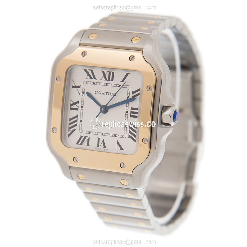 Cartier Santos Replica - Automatic - 18kt Gold & Steel - Silver Dial - Steel Clasp - View 3