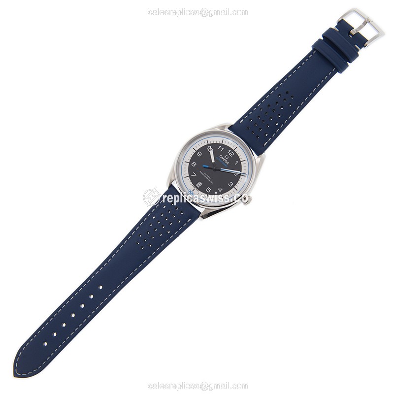 Omega 522.32.40.20.01.001 Replica - Automatic - Black Dial - Steel Case - Blue Leather Strap - View 2