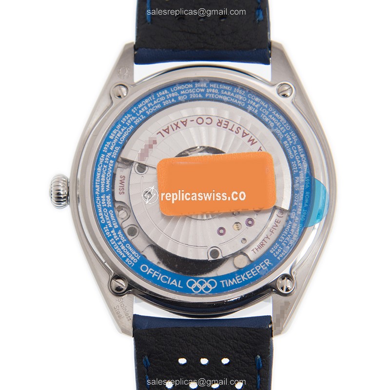 Omega 522.32.40.20.01.001 Replica - Automatic - Black Dial - Steel Case - Blue Leather Strap - View 3