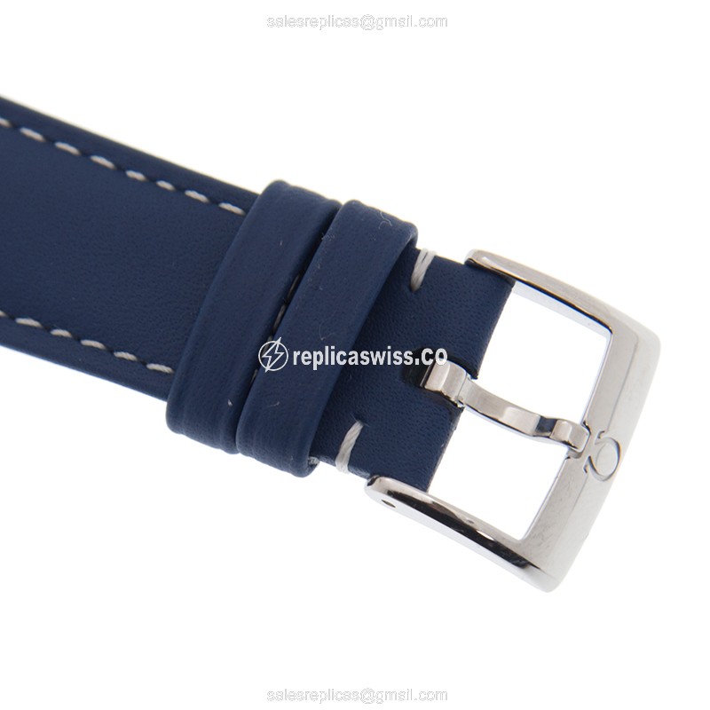 Omega 522.32.40.20.01.001 Replica - Automatic - Black Dial - Steel Case - Blue Leather Strap - View 4