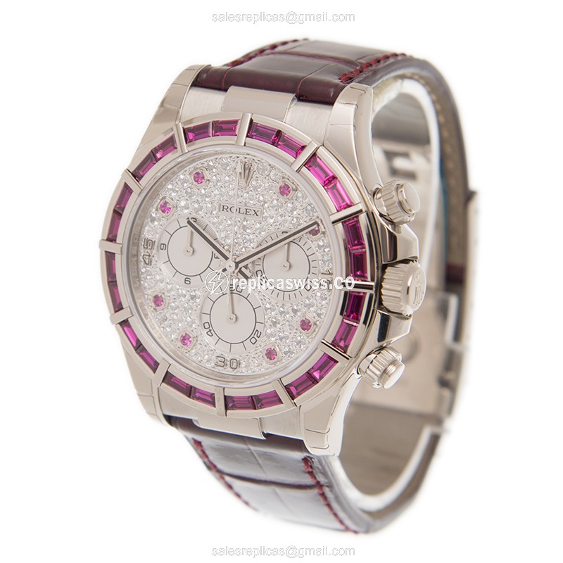 Rolex Daytona Replica - 18kt White Gold - Ruby Case, Automatic, Silver Dial - View 3