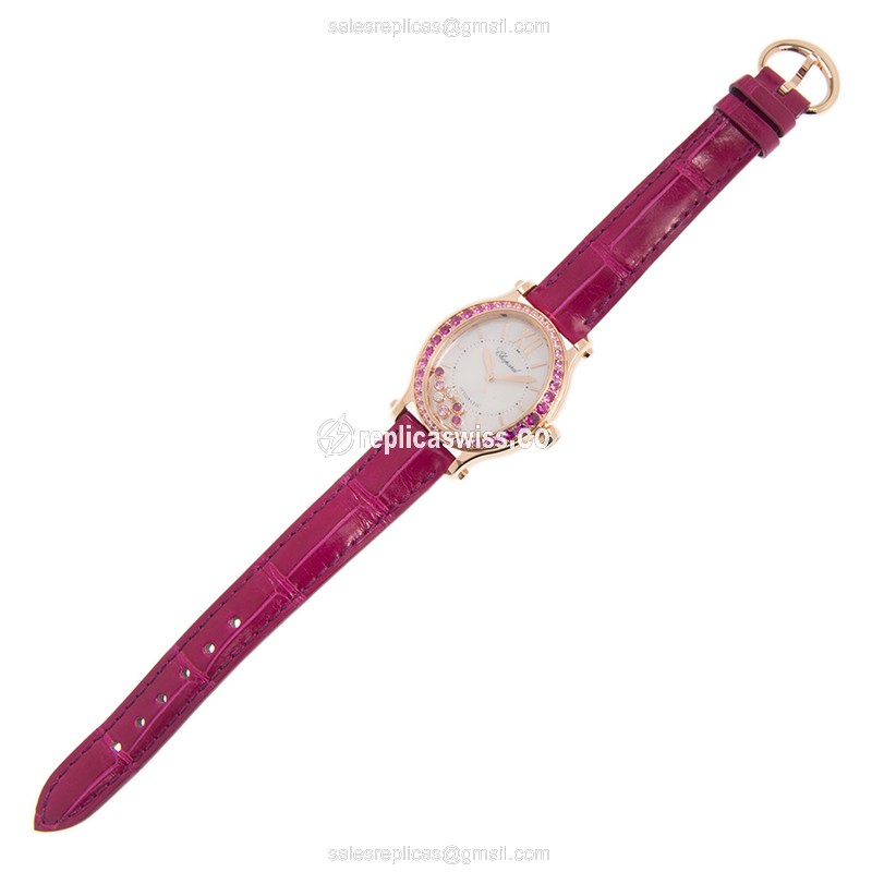 Chopard Happy Diamonds Replica - Automatic - 18kt Rose Gold - Sapphire - White Dial - View 2
