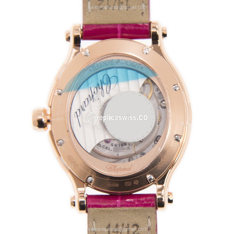 Chopard Happy Diamonds Replica - Automatic - 18kt Rose Gold - Sapphire - White Dial - View 3